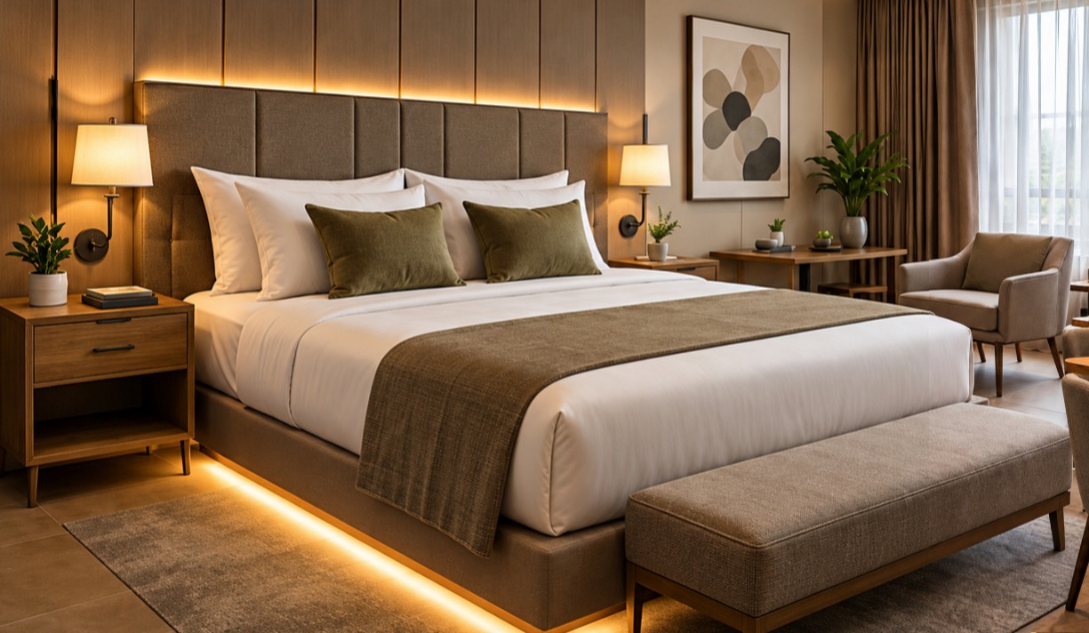 Chambre d’hôtel présentée sur la première page du catalogue WAL Design